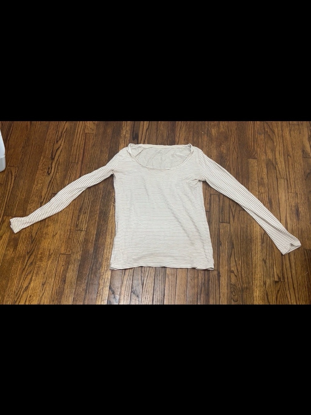 Ann Taylor Cream and Tan Striped Long-Sleeve Scoop Neck Top